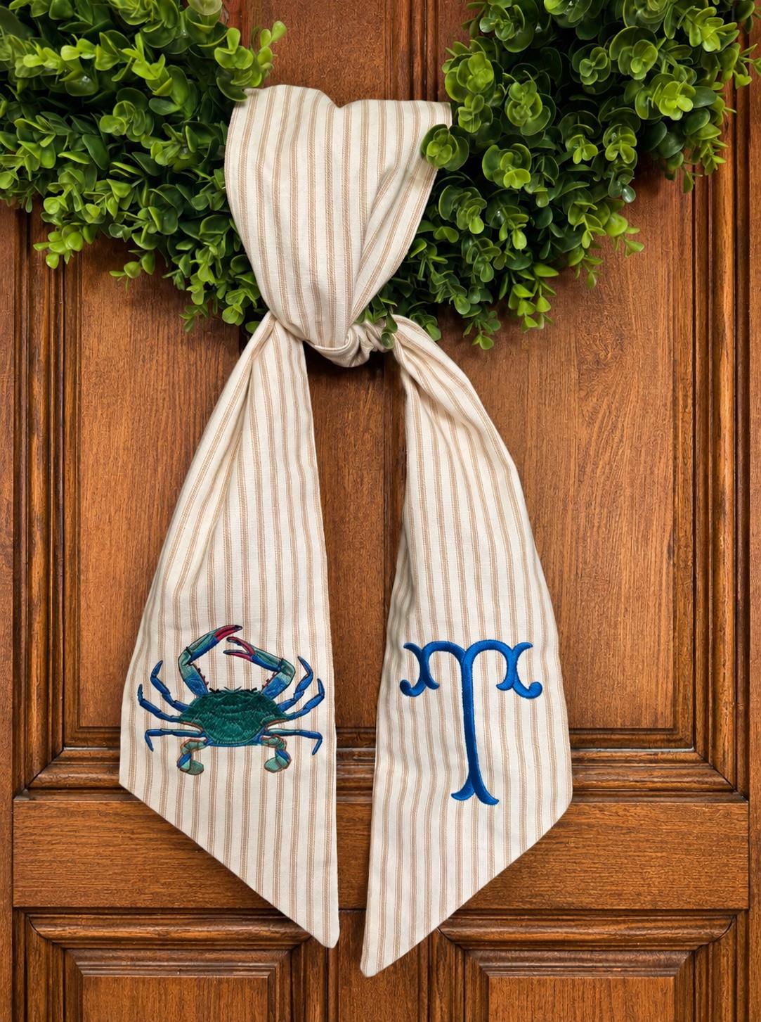 Monogrammed Crab Wreath Sash