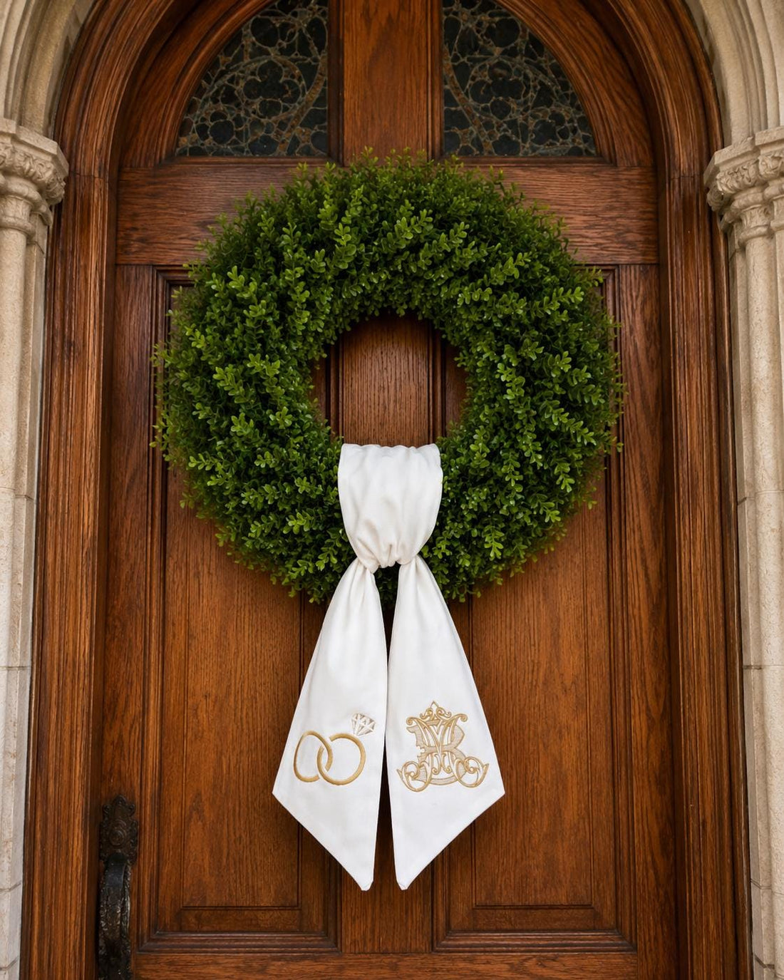 Monogram Wreath Sash: Bride and Groom Interlocking Initials, Engagement Rings Decor - image 1
