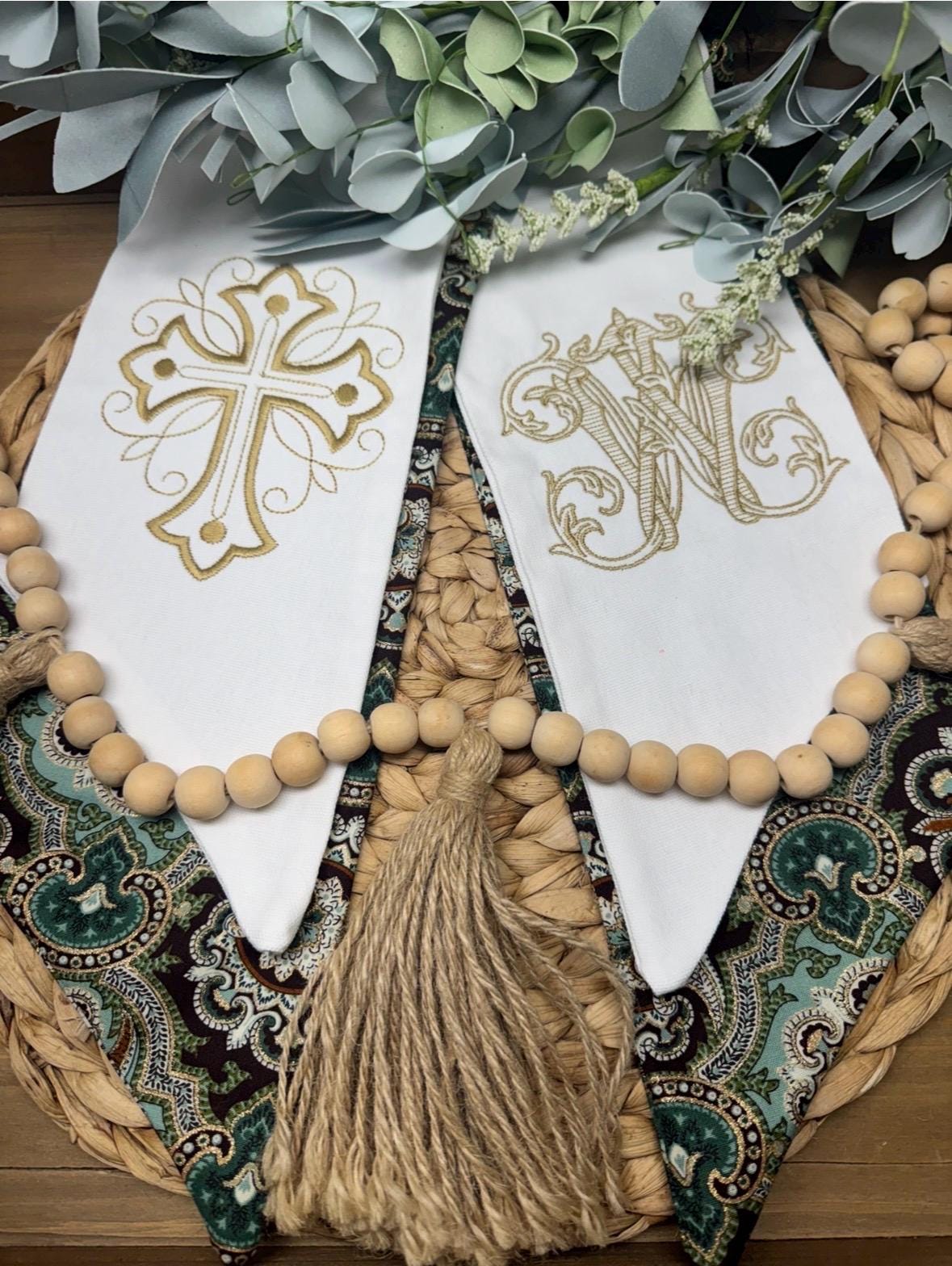 Monogram Cross Wreath Sash