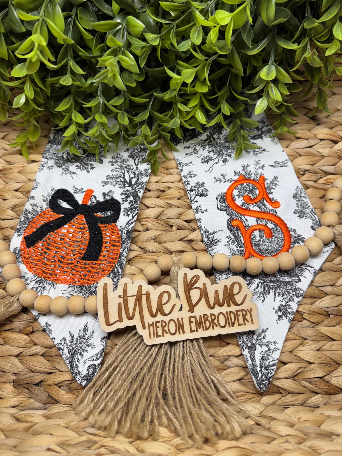 Black Toile Fall Pumpkin Wreath Sash