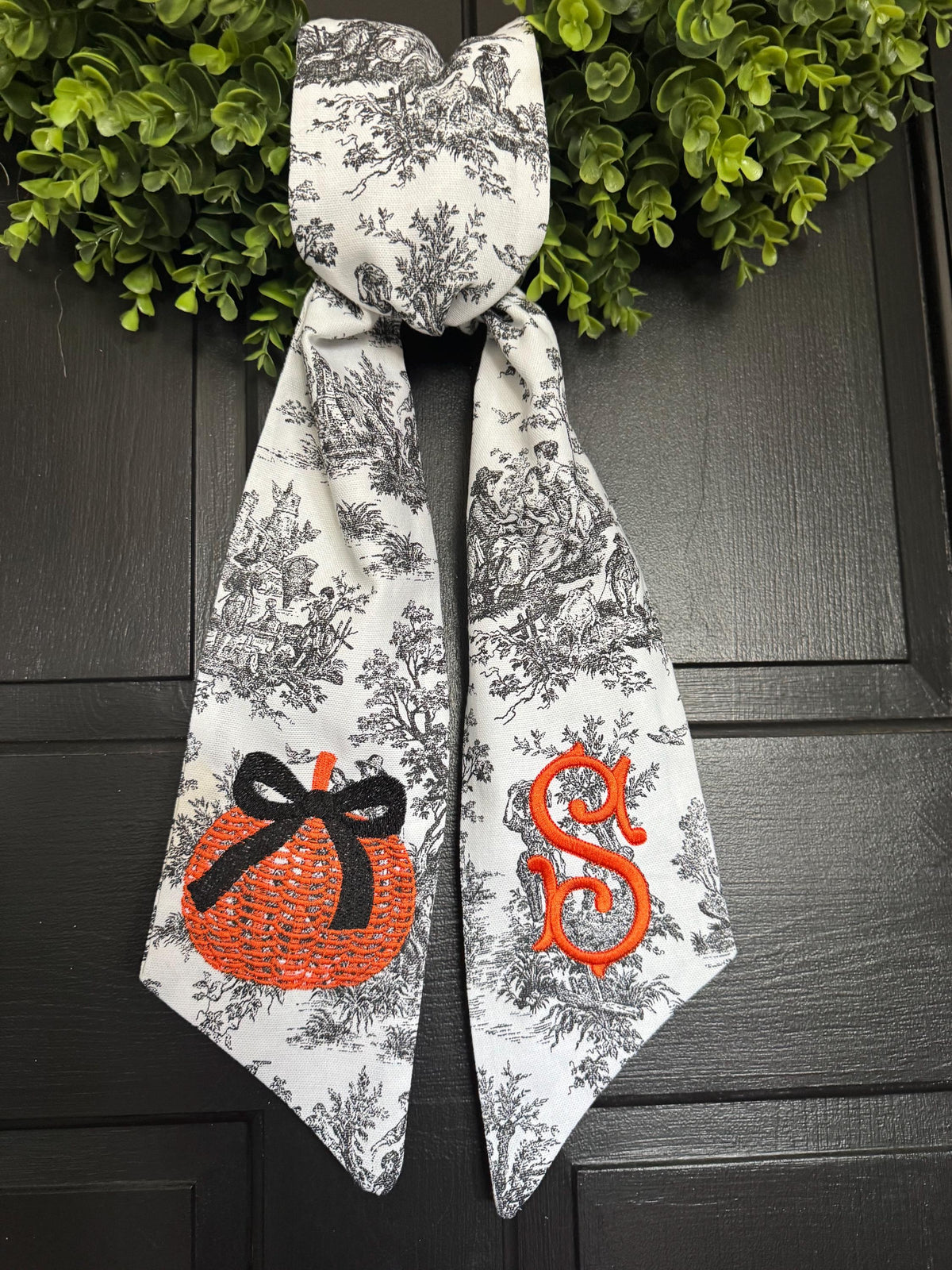 Black Toile Fall Pumpkin Wreath Sash