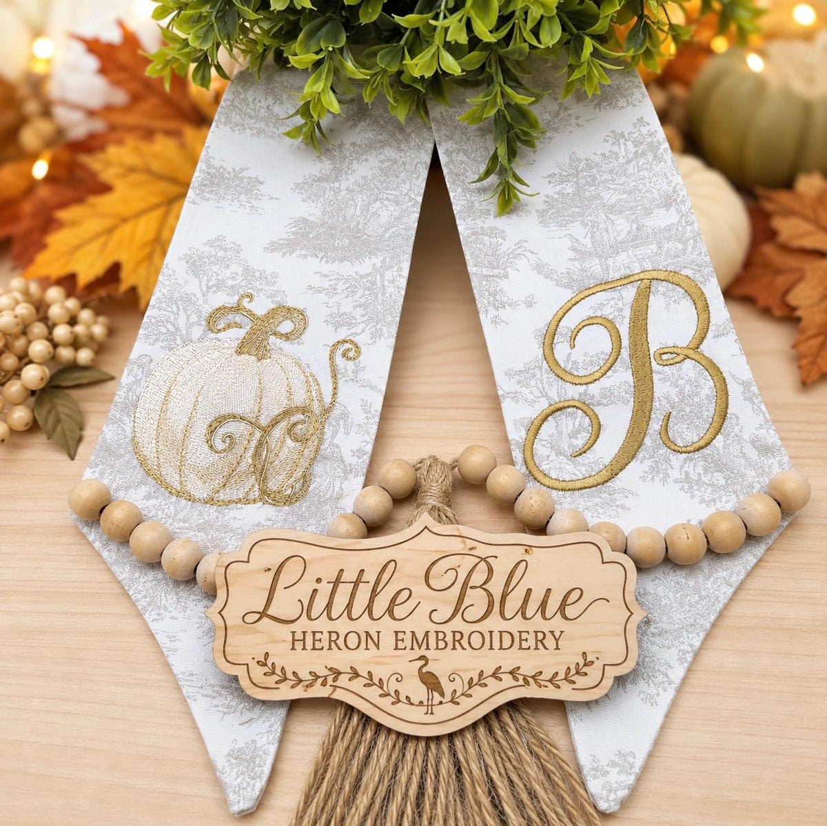 Fall White Pumpkin Wreath Sash