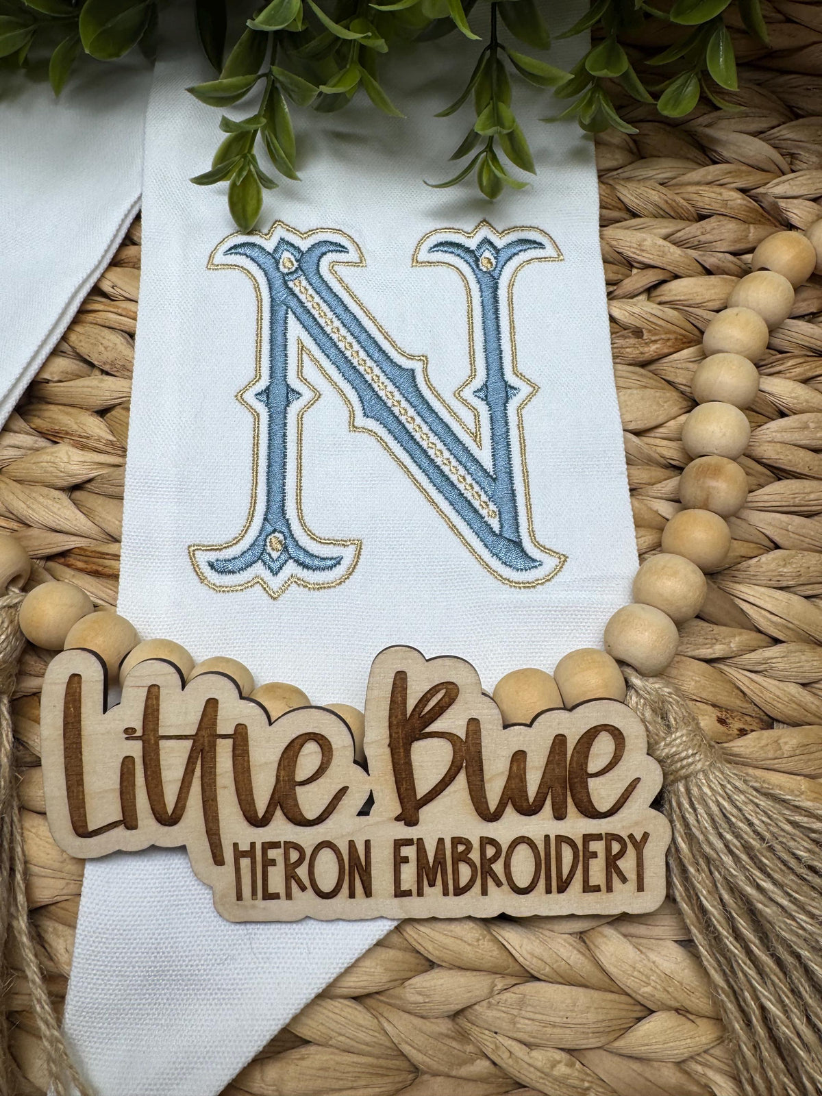 Blue Toile Nutcracker Wreath Sash