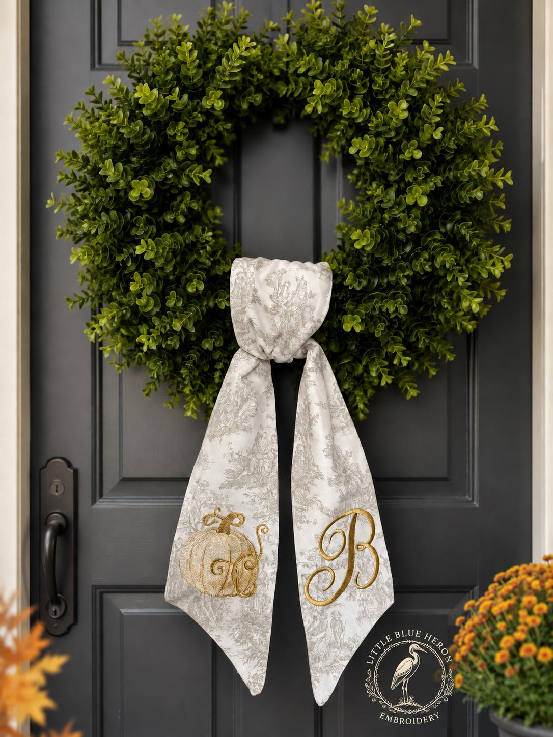 Fall White Pumpkin Wreath Sash