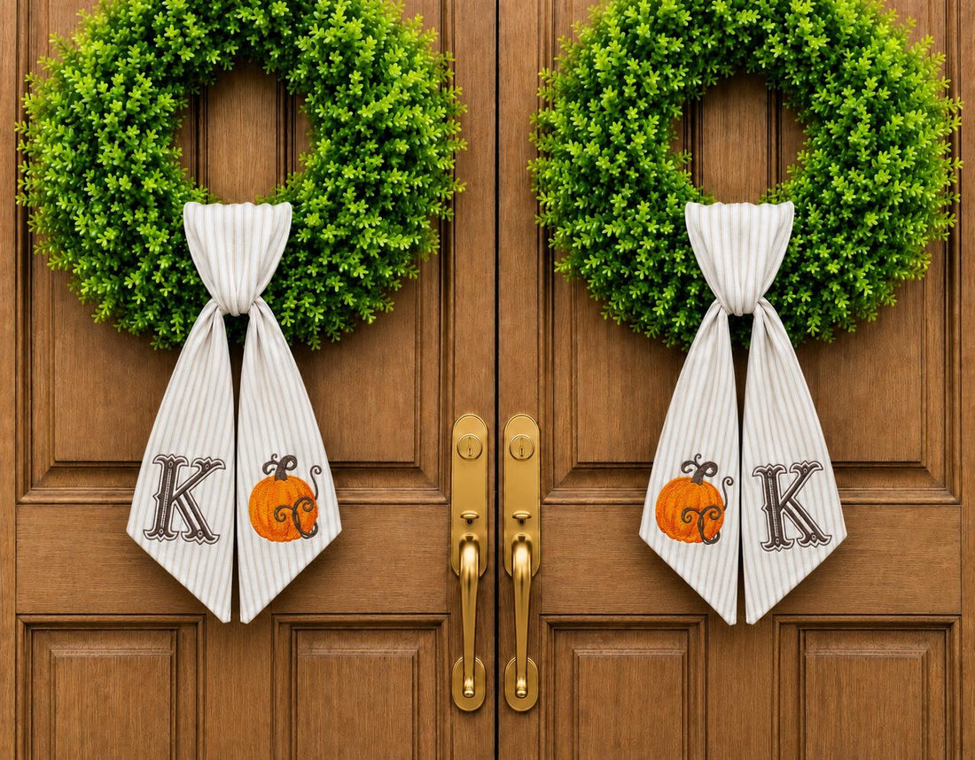 Fall Pumpkin Double Door Wreath Sash Set