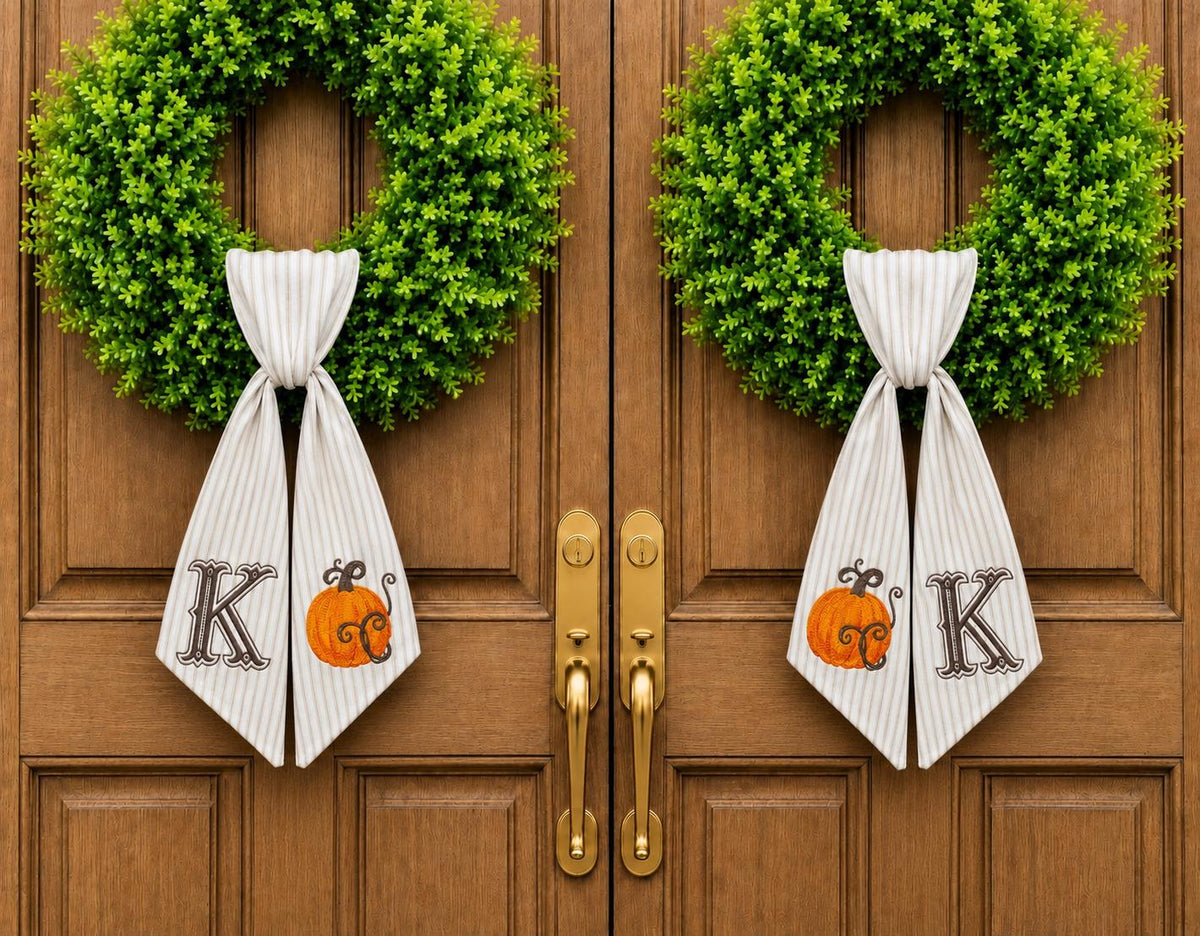 Fall Pumpkin Double Door Wreath Sash Set