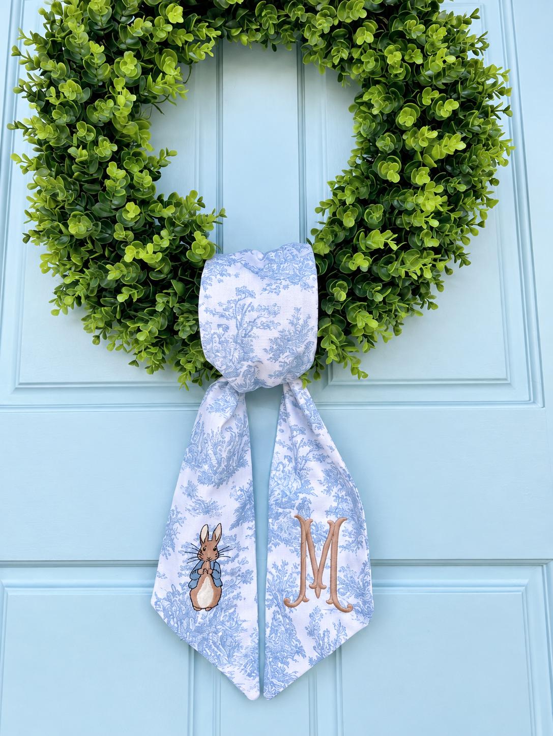 Blue Coat Easter Bunny Wreath Sash