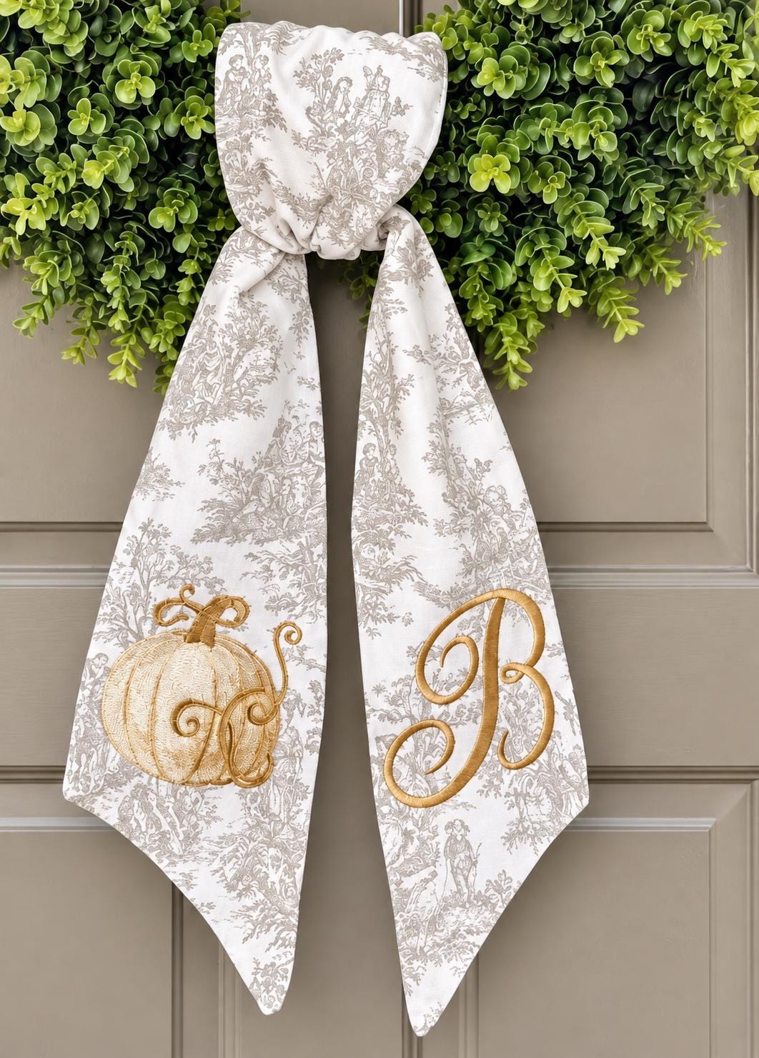 Tan Toile Pumpkin Wreath Sash