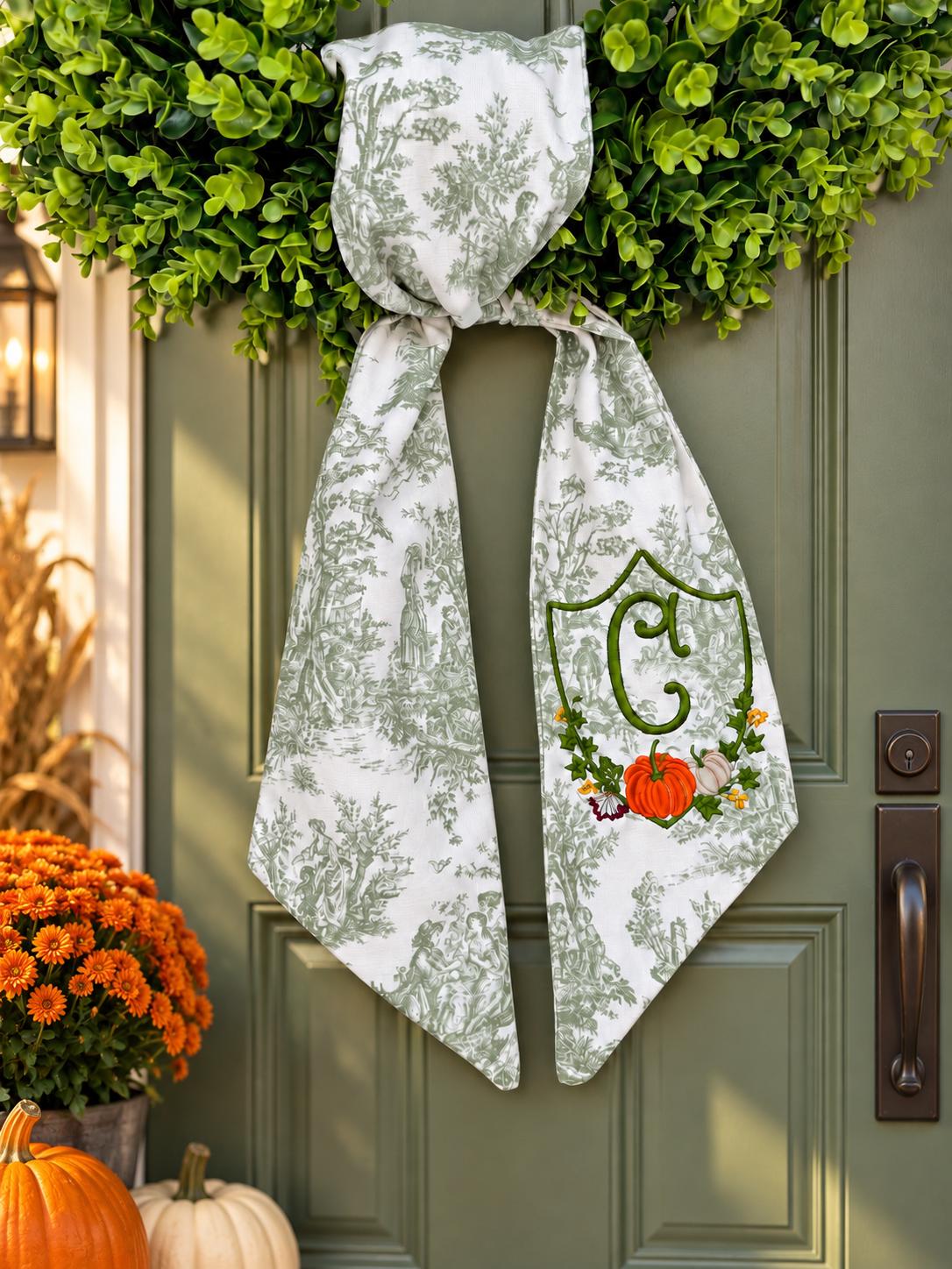 Fall Pumpkin Crest Wreath Sash