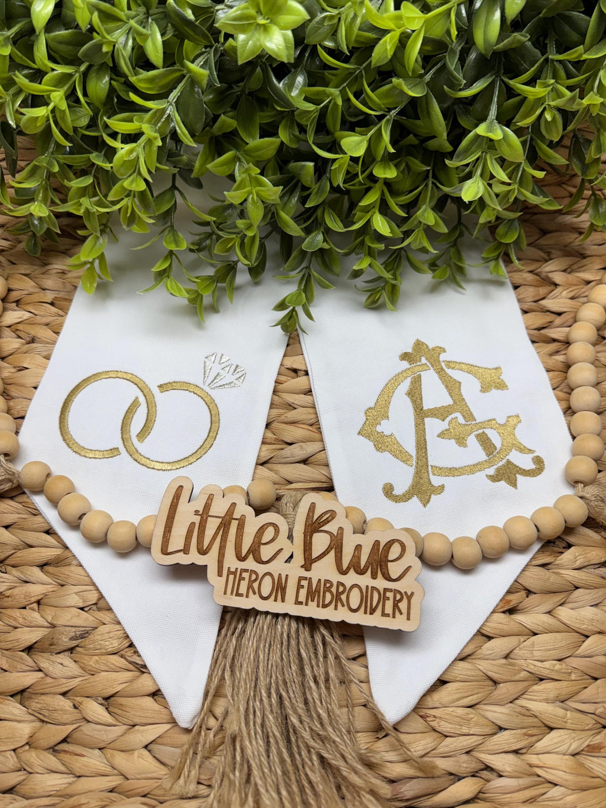 Monogram Wreath Sash: Bride and Groom Interlocking Initials, Engagement Rings Decor - image 6
