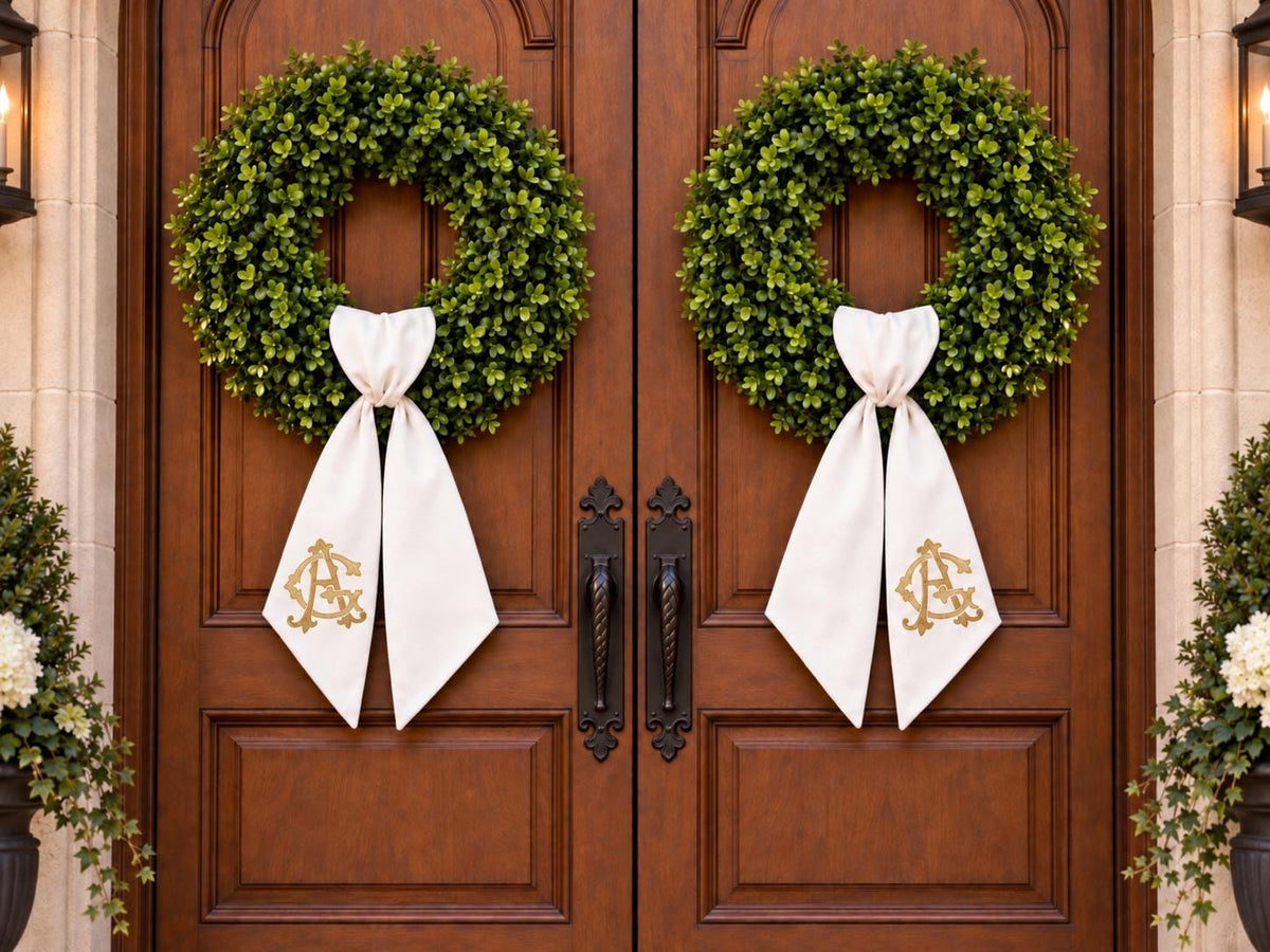 Embroidered Wedding Door Sash, Interlocking Initials, Elegant Church Decor